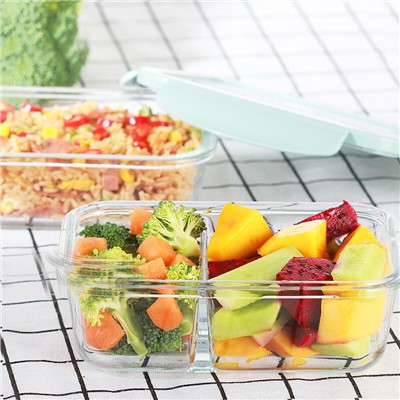 科威駱N080玻璃保鮮盒微波爐加熱分隔飯盒 長(zhǎng)兩隔1000ml