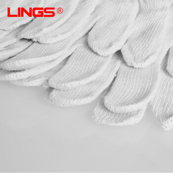 LINGS 勞保防護(hù)手套M253白線棉手套點珠棉紗防滑耐磨耐用點塑手套高密度工地工作干活勞動線12副裝 普通勞保手套(1 副)